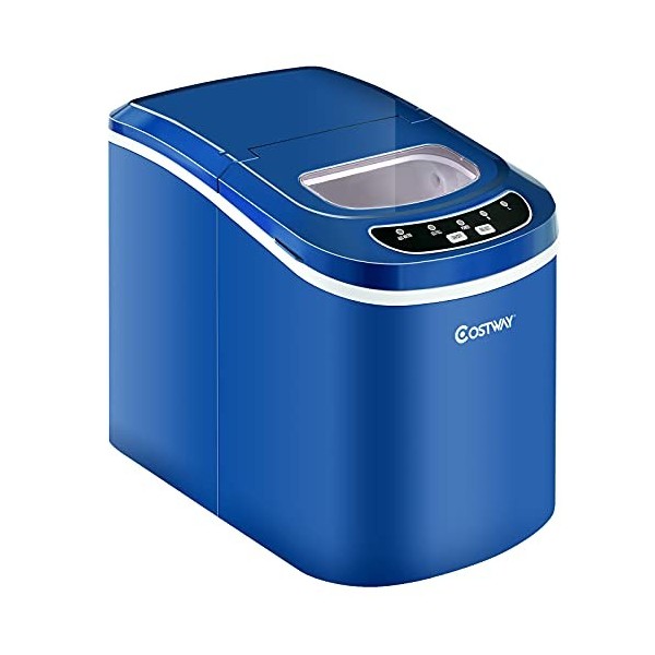 COSTWAY Machine à Glaçons Portable avec Réservoir dEau de 2,2 L, Bac à Glace de 0,7 kg et Pelle à Glace, 12KG/24H, 9 glaçons