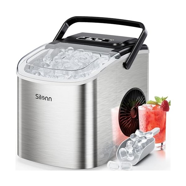 Silonn Machine à glaçons de comptoir, produit 9 glaçons en 6 minutes, capacité quotidienne de 12 kg, machine à glace autonett
