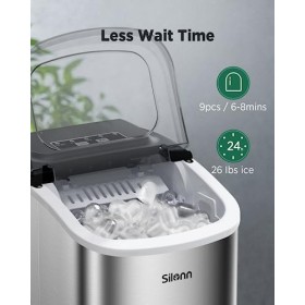 Silonn Machine à glaçons de comptoir, produit 9 glaçons en 6 minutes, capacité quotidienne de 12 kg, machine à glace autonett