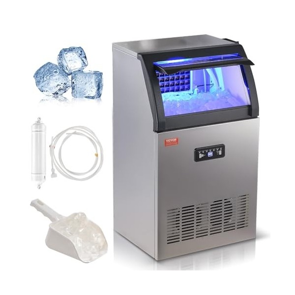 VEVOR Machine à Glaçons Commerciale 45,4 kg/24 h Appareil de Préparation de Glaçons 45 Bacs Capacité de Stockage 12,5 kg Nett