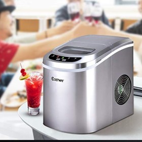 COSTWAY Machine à Glaçons Réservoir 2,2L, 12 kg de Glace/24 h avec 2 Tailles de Glace,9 Galçons par 6-13Min pour Maison,Burea
