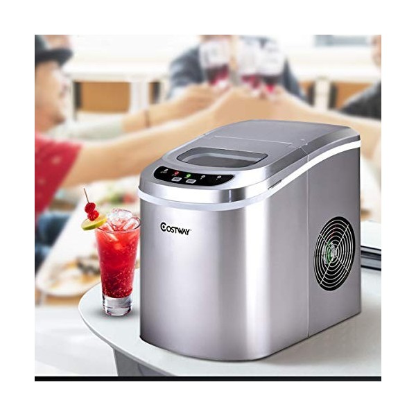 COSTWAY Machine à Glaçons Réservoir 2,2L, 12 kg de Glace/24 h avec 2 Tailles de Glace,9 Galçons par 6-13Min pour Maison,Burea