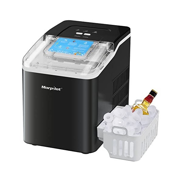 morpilot Machine à Glaçon, Machine a glacons, 9 Glaçons par 8 Mins, 26 lbs/12 kg en 24 Hours, 1.5 L Silencieuse, 120W, Dauto