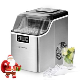 EUHOMY Machine à glaçons en acier inoxydable, 24 glaçons en 13 minutes, 24 kg/24 h, machine à glaçons gastro, auto-nettoyante