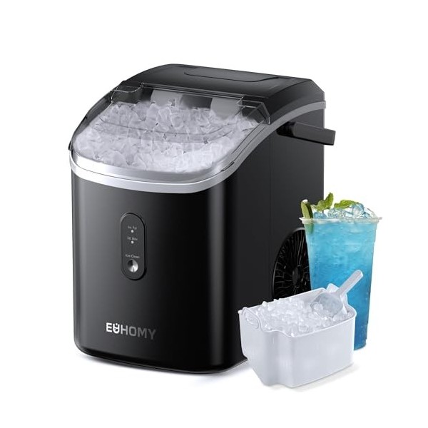 EUHOMY Machine à glaçons 15 kg/24 h, fabrication en 6 minutes, glace pilée, pépites glace, nettoyage automatique, machine à g