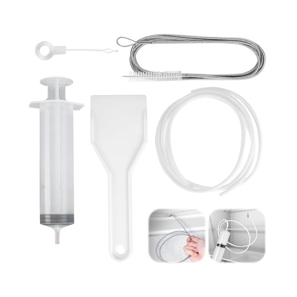 Realjoy 5 Pièce Nettoyage de Réfrigérateur,Kit Nettoyage Trou Vidange Frigo Réutilisable,Brosse de Nettoyage + Seringue + Bro
