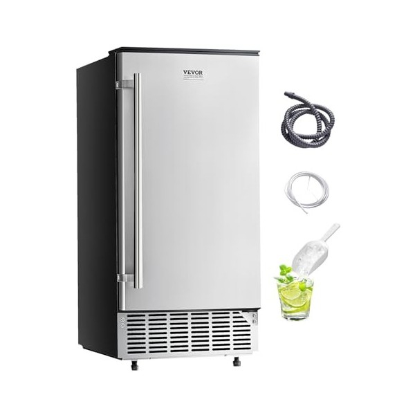 VEVOR Machine à Glaçons sous Plan Encastrable, Appareil de Préparation de Glaçons Capacité 36,3 kg/24 h, avec Porte Réversibl