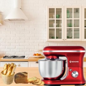 BEHOME Robot Patissier Professionnel 1200W avec Bol dAcier Inoxydable 5L, 6+P Vitesses, 2 Fouets et 1 Crochet Pétrisseur Ro