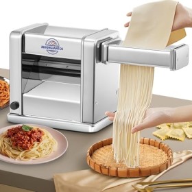 Moongiantgo Machine à Pâte Électrique Laminoir à Pâte Acier Inoxydable avec 3 Lames de 2mm/4mm/6.5mm pour Spaghettis, Fettucc