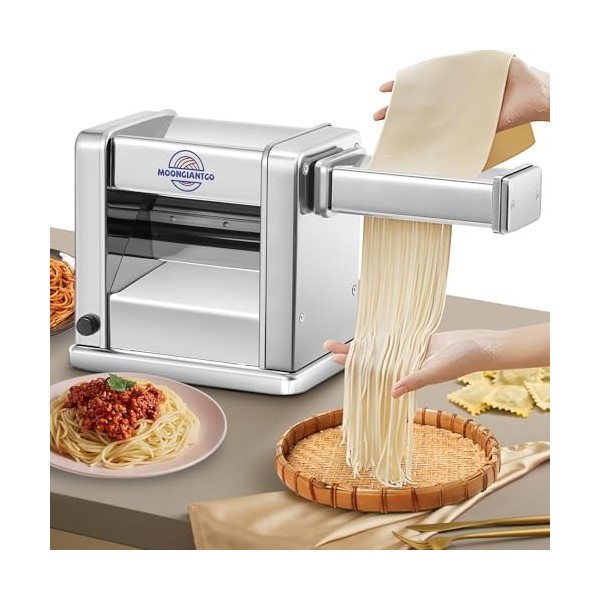 Moongiantgo Machine à Pâte Électrique Laminoir à Pâte Acier Inoxydable avec 3 Lames de 2mm/4mm/6.5mm pour Spaghettis, Fettucc