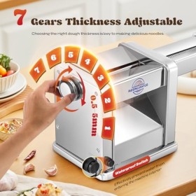 Moongiantgo Machine à Pâte Électrique Laminoir à Pâte Acier Inoxydable avec 3 Lames de 2mm/4mm/6.5mm pour Spaghettis, Fettucc