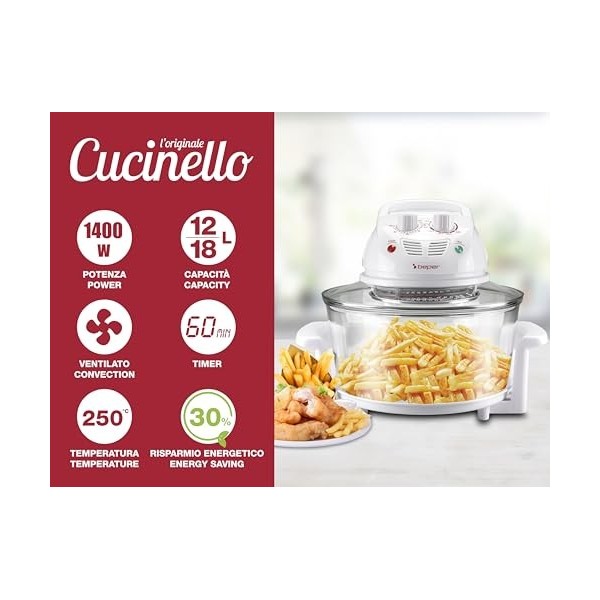 Beper BF.640 - Four ventilé multifonction 12L Anneau de rallonge pour capacité totale 18L Minuterie 60 minutes Température ré