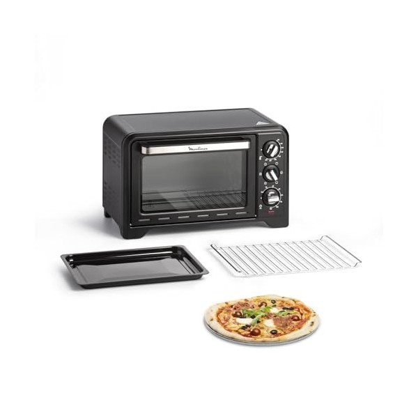 Moulinex Four électrique posable 19 L, Compact, chaleur tournante, 6 modes de cuisson, Thermostat réglable jusqu’à 240°C, Min