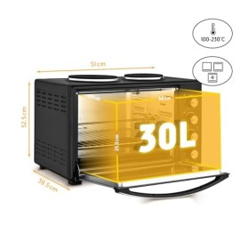 TZS First Austria Mini Four Electrique 30L, 3200W, Four Posable à Convection avec Minuteur 0-60 min, Grille et Plaque de Four