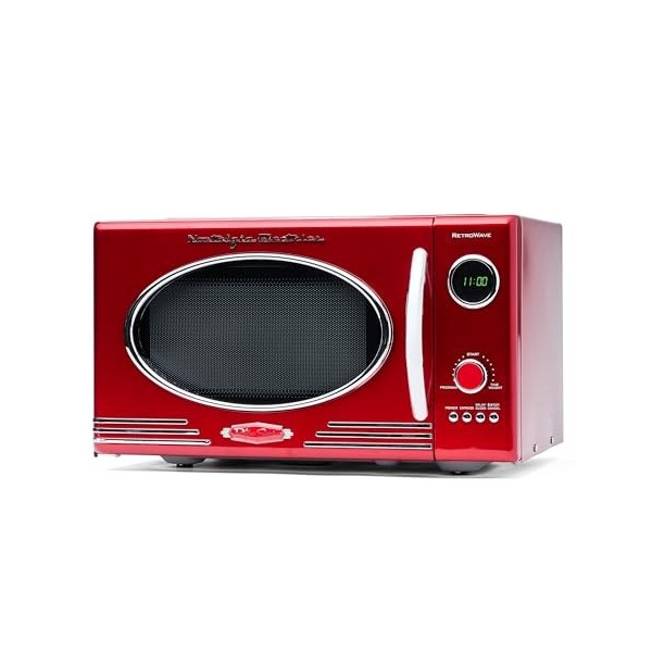 Nostalgia Four à Micro-Ondes de Comptoir Rétro - Grand 800 Watts - 25,4 L - 12 Réglages de Cuisson Préréglés - Horloge Numéri