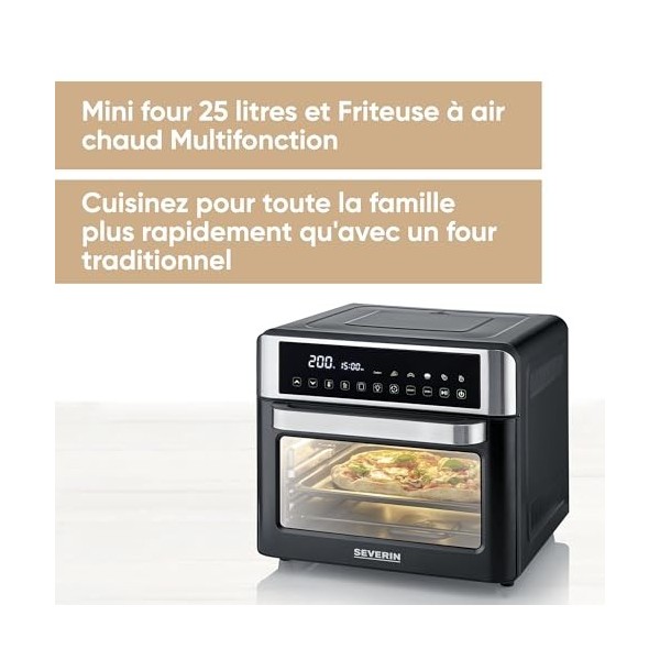 SEVERIN Mini-Four et Friteuse à Air chaud 12 en 1, Four posable 25 L, Mini four Grande capacité Multifonction 2 200 W avec Ec