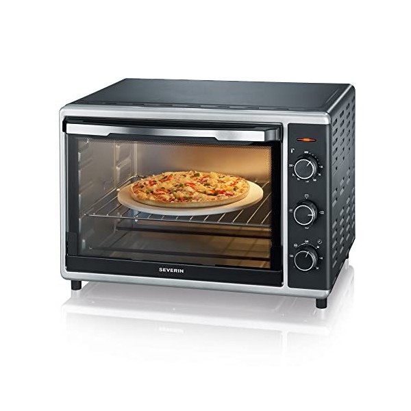 SEVERIN Mini-Four à chaleur tournante 42 L avec pierre à pizza et tournebroche, Four posable 1 800 W & Plaque à induction 2 0