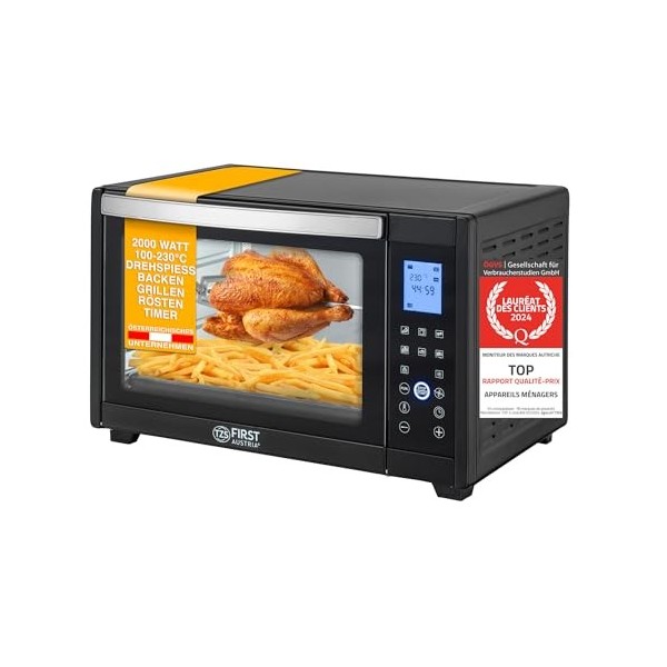 TZS First Austria Mini four, 45L, 2000 Watt, affichage digital, four électrique compact pour utilisation à table, panneau de 