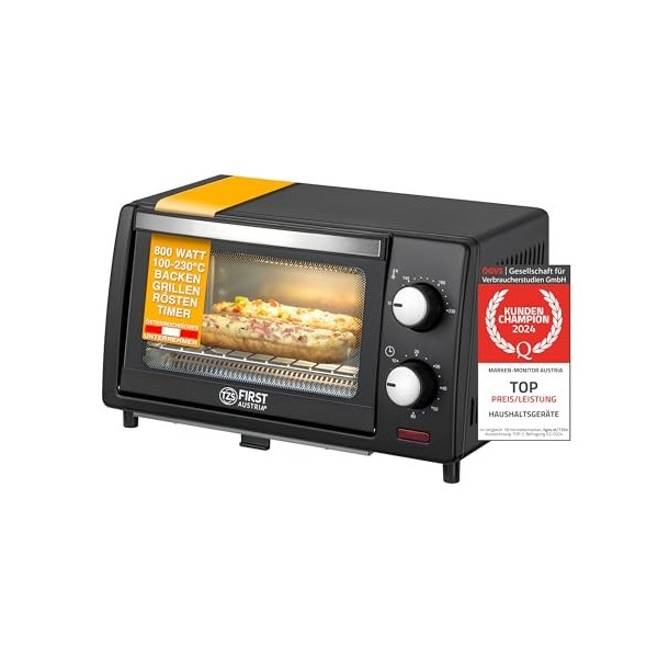 TZS First Austria Mini four 10L, four electrique, 800W, avec Minuteur 0-60 min, Jusquà 230°C, Mini four à pizza, 2 hauteurs 