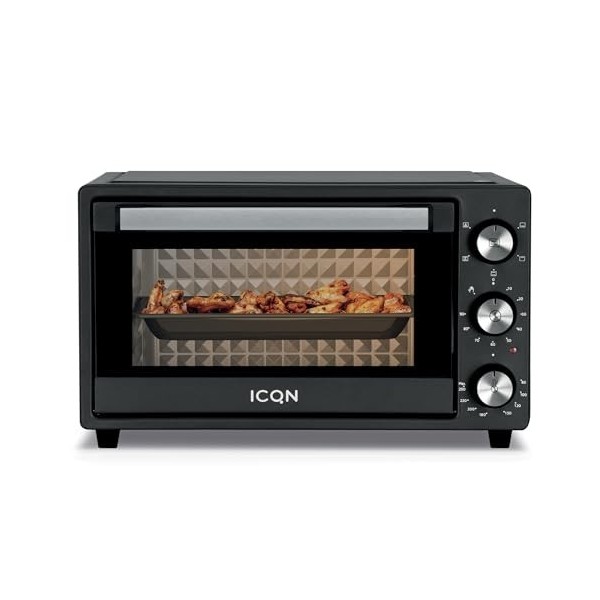 ICQN Mini four 20 l Chaleur voûte/inférieure avec fonction chaleur tournante | 5 fonctions de grill Minuterie 1500 W Plaque d