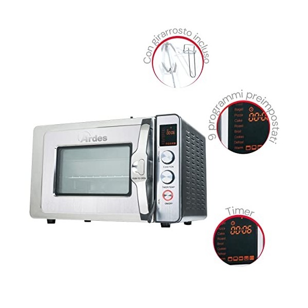 ARDES - Four à pression 30 Litres - Four à pression électrique avec 9 programmes de cuisson avec minuterie, double vitrage av