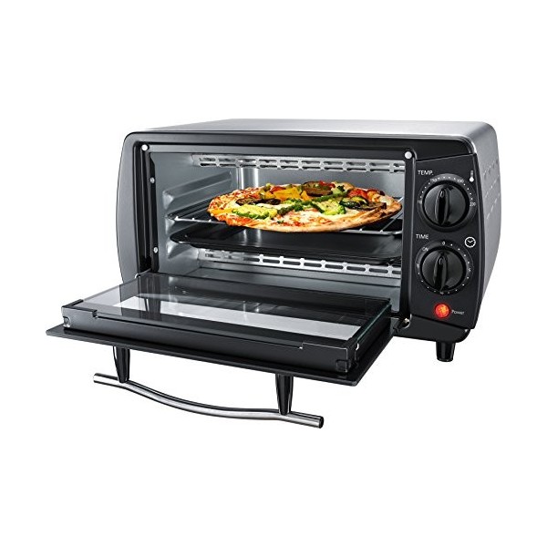 Steba Mini four, 9 l, boîtier en acier inoxydable brossé, régulateur de température jusquà 230 °C, profondeur de pizza jusqu