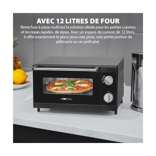 Clatronic Four à pizza avec espace de cuisson de 12 litres | idéal pour griller et réchauffer | Four avec chaleur supérieure 