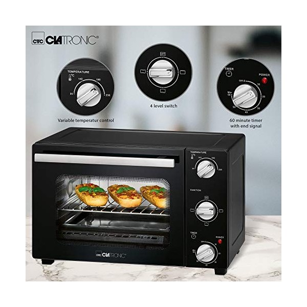 Clatronic Mini-four MBG 3726, petit four avec chaleur supérieure et inférieure, parfait pour les pizzas, les petits pains et 