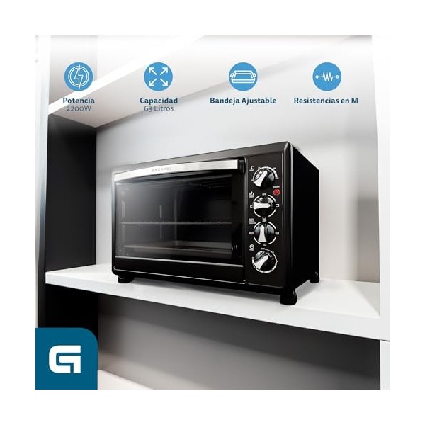 Grunkel - Four électrique multifonction de bureau de 38 l avec 3 fonctions de chaleur et sélecteur de température jusquà 230