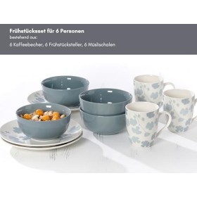 Ritzenhoff & Breker Service de petit-déjeuner Ida, 18 pièces, gris, en porcelaine