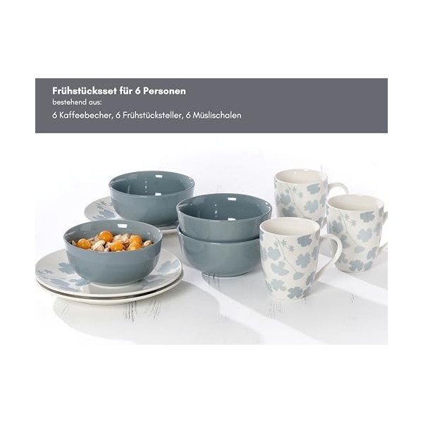 Ritzenhoff & Breker Service de petit-déjeuner Ida, 18 pièces, gris, en porcelaine