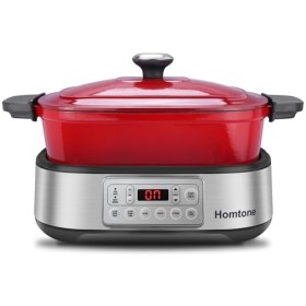 Homtone Mijoteuse électrique 6-en-1, 5,5L Multicuiseur Cocotte Amovible en Email, Revêtement Anti-adhésif en Céramique Saine 