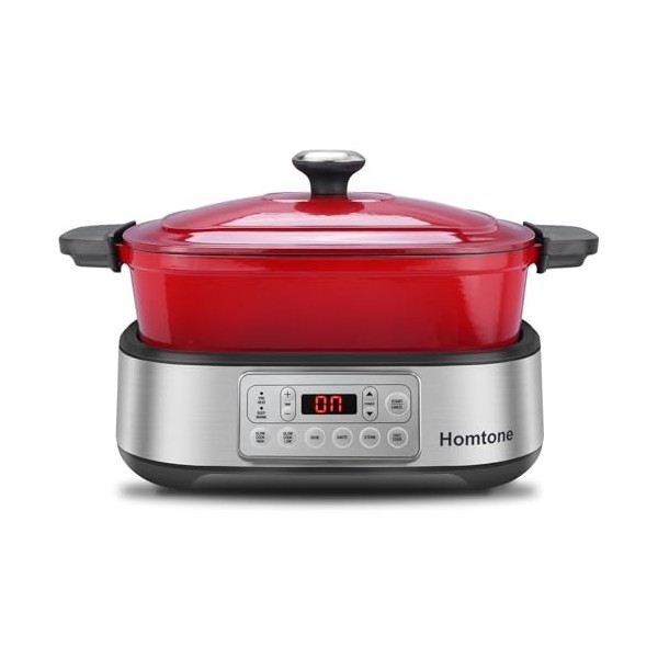 Homtone Mijoteuse électrique 6-en-1, 5,5L Multicuiseur Cocotte Amovible en Email, Revêtement Anti-adhésif en Céramique Saine