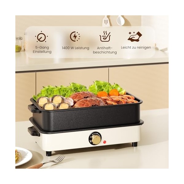 compétence électrique pour barbecue et hotpot avec sac de transport, 1400 W, poêle multifonction 2 en 1, cuisinière lente de 