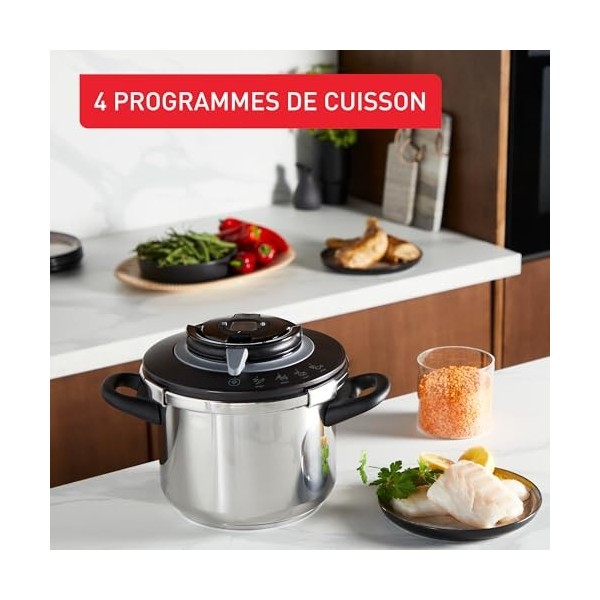 SEB Clipso+ CHEF 6L, Cocotte-minute, 4-6 personnes, Induction, 4programmes de cuisson, Cuisson rapide, Ouverture et fermeture