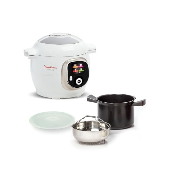 Moulinex Lot Multicuiseur intelligent Cookeo+, Cuisson haute pression, 150 recettes intégrées + Couvercle Extra Crisp pour fr
