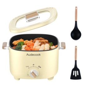 Audecook Cocotte Électrique, Mini Cuiseur Portable 2,5 L, Cuiseur Multifonctionnel Antiadhésif pour 1-3 Personnes, Cuisinière