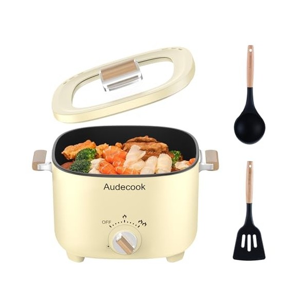 Audecook Cocotte Électrique, Mini Cuiseur Portable 2,5 L, Cuiseur Multifonctionnel Antiadhésif pour 1-3 Personnes, Cuisinière