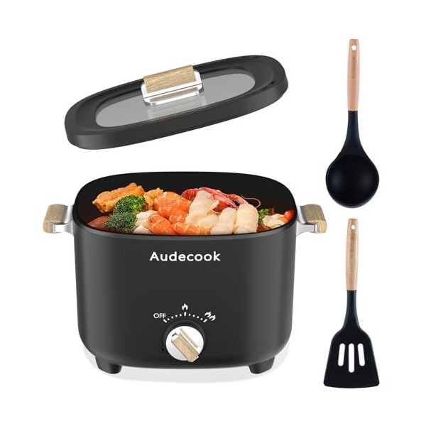 Audecook Cocotte Électrique, Mini Cuiseur Portable 2,5 L, Cuiseur Multifonctionnel Antiadhésif pour 1-3 Personnes, Cuisinière