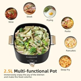 Audecook Cocotte Électrique, Mini Cuiseur Portable 2,5 L, Cuiseur Multifonctionnel Antiadhésif pour 1-3 Personnes, Cuisinière