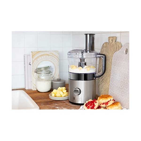Russell Hobbs Robot de cuisine [Multifonction: hache/coupe/râpe] Compact Home design peu encombrant, 2 vitesses, fonction pu
