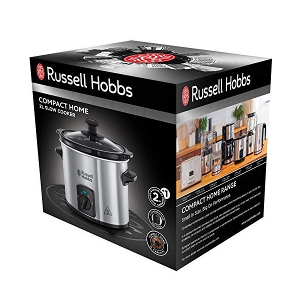 Russell Hobbs Mijoteur Electrique [Programmable] Compact Home 2 L, Cuve en ceramique amovible, 3 Températures réglables, Ma