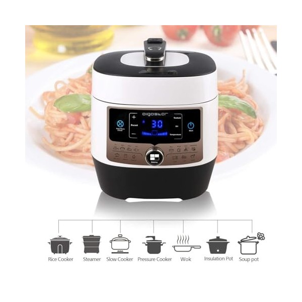 Aigostar Panda 30HGZ - 6 L Cocotte-minute multifonctions, 1000 W Fast Multicuiseur, 14 programmes automatiques, Minuterie 24 
