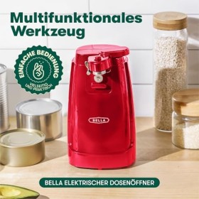 BELLA Ouvre-boîte Électrique et Aiguiseur de Couteaux, Ouvre-bocal et Décapsuleur Multifonction avec Levier de Coupe Amovible