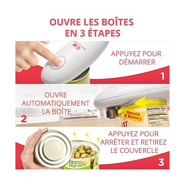 Ouvre-boîte électrique automatique Kitchen Mama : ouvrez vos boîtes de conserve/canettes d’une simple pression sur un bouton.