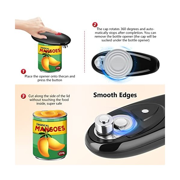 Ouvre-boîte électrique One Touch - Rotation automatique à 360° et arrêt automatique - Pour les personnes âgées, les enfants,