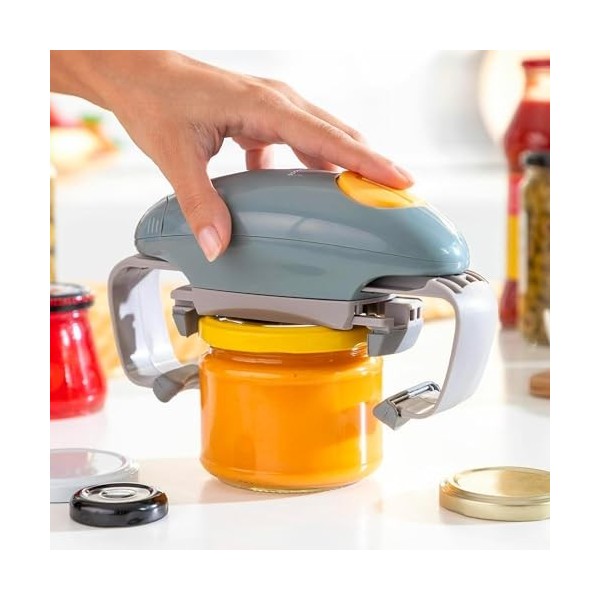 Ouvre-boîte électrique avec bouton - Ouvre-bocaux de différentes tailles, à piles, pour bouchons de 4 à 10 cm, en ABS et méta
