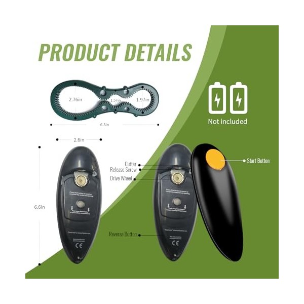 Ouvre-boîte électrique, ouvre-boîte automatique avec bords lisses et bouton marche/arrêt à une touche, pour mains arthritique