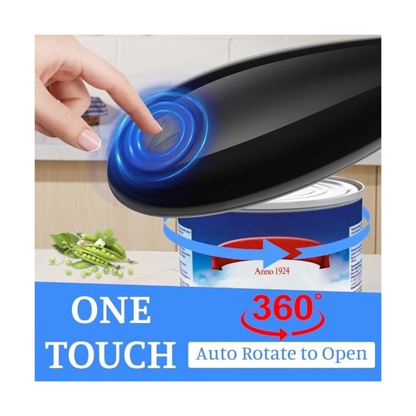 Ouvre-boîte électrique Une Seule Touche Ouvre Boite de Conserve Sans Bord Tranchant Rotation automatique à 360° et arrêt auto