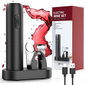 Tire bouchon electrique rechargeable avec socle de recharge, ouvre bouteille electrique 6 en 1 cadeau homme femme avec bec ve